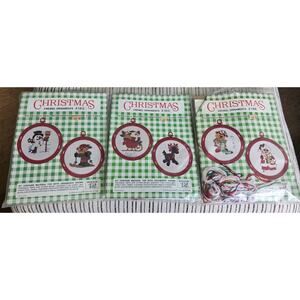 3 Vtg Studio 12 Christmas Crewel Ornaments Kit Sealed #1406, 1414 & #1415 2 NEW